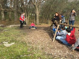 students outside at nature center